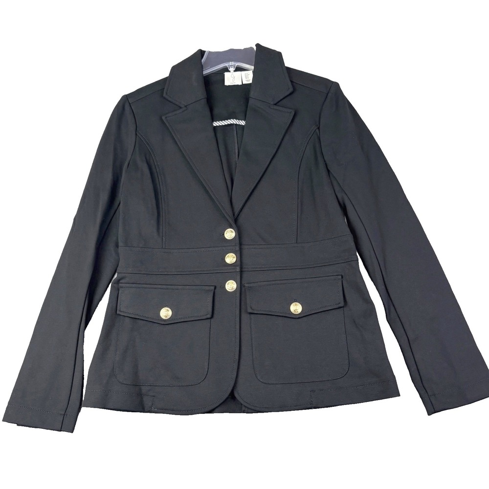 Joie S Black Ponte Blazer Gold Crest Button Military Tailored Career Preppy